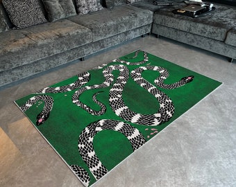 Modern Art Decorative Green Snake Pattern Washable Rug / Outdoor Area Rug in Yellow/Blue/Care Gift Box