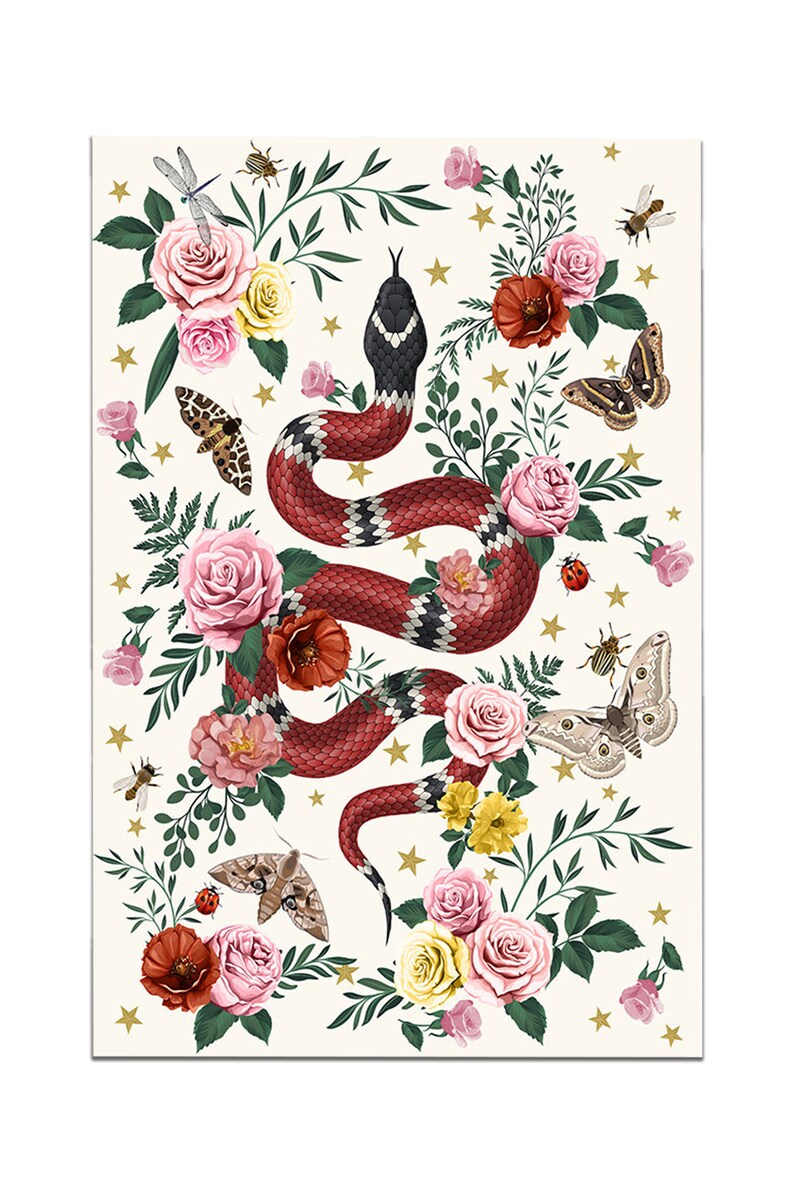 Enchanting Red Snake and Floral Garden Rug Ecofriendly, Soft & Durable