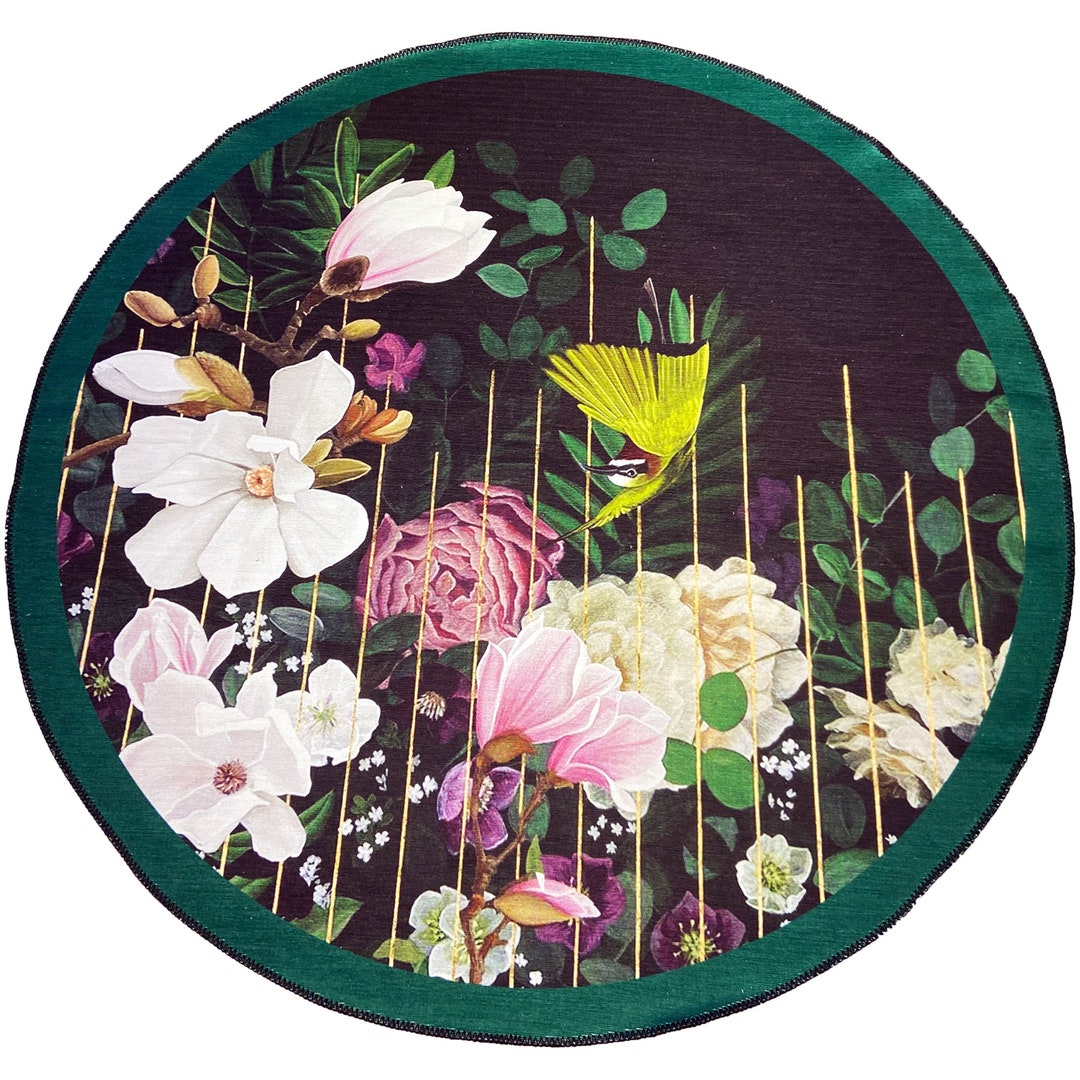 Flower Pattern Rug Design Green Circle Flower Pattern Rug, Unique Custom Design,modern Art ...
