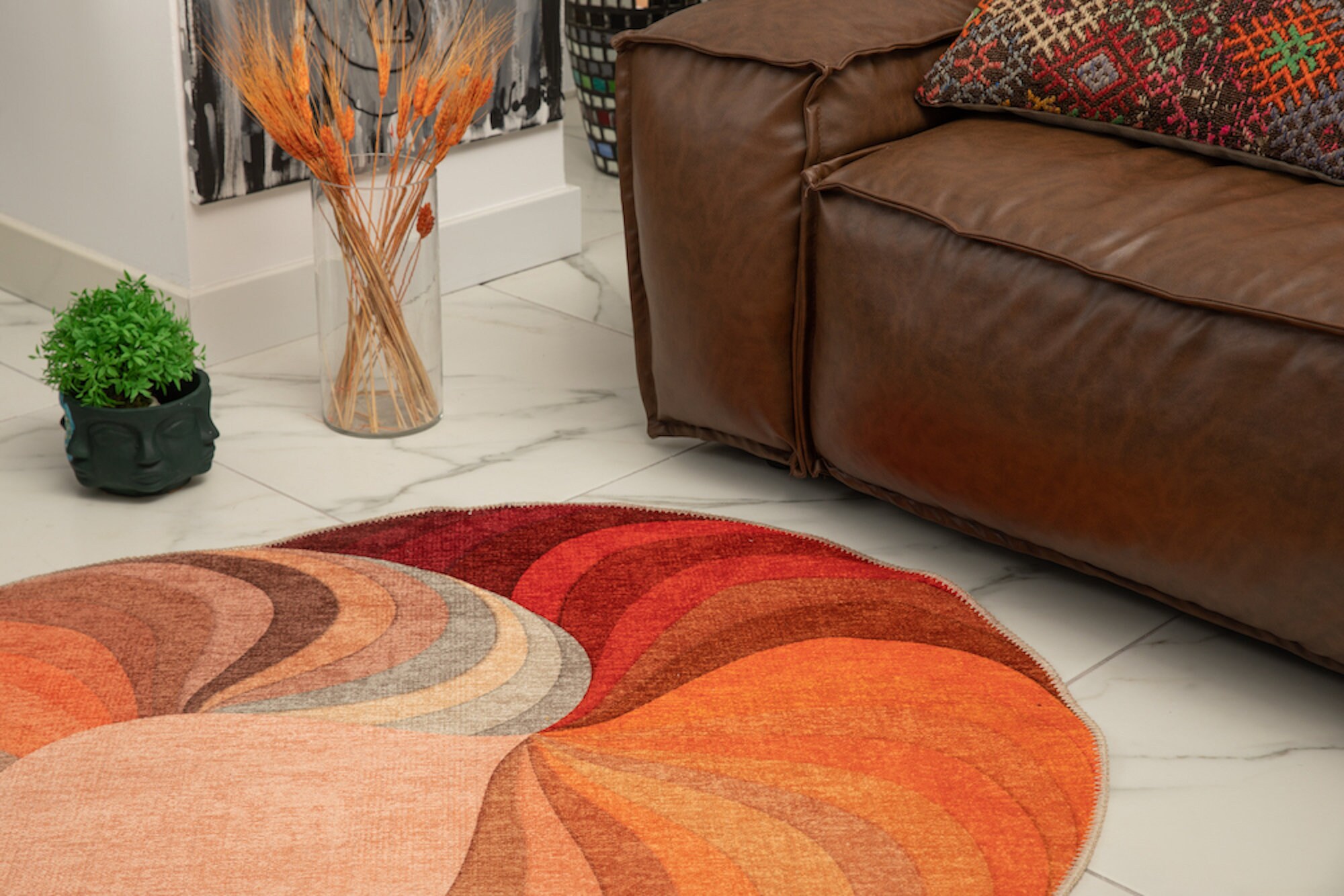 ANTIQUE ROUND RUG Hand Knotted Kitchen Bohemian Circle Rugs Etsy