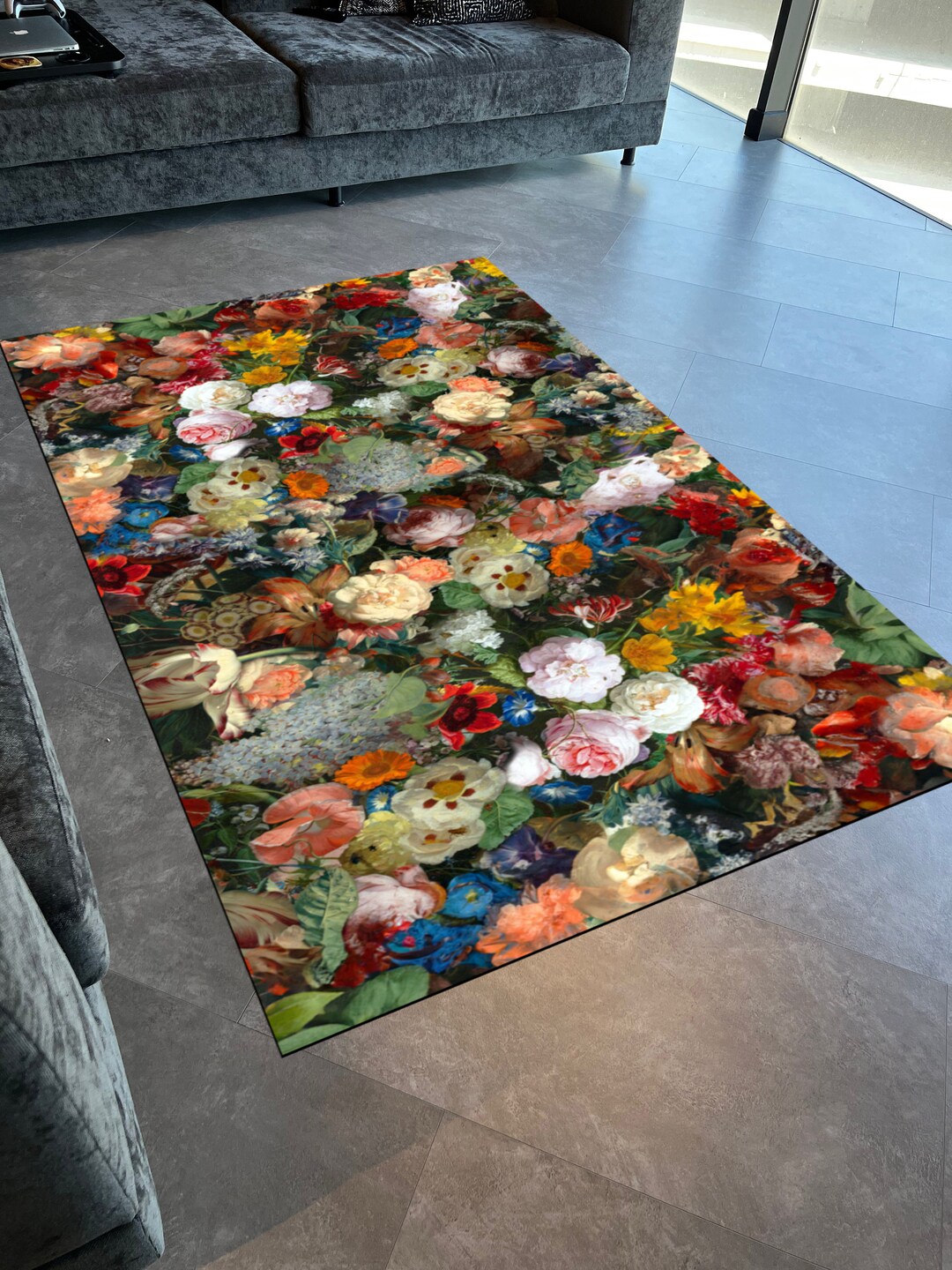 Multicolor Floral Pop Art Rug, Abstract Modern Flower Rug, Decorative Area Rug, Bohemian Runner