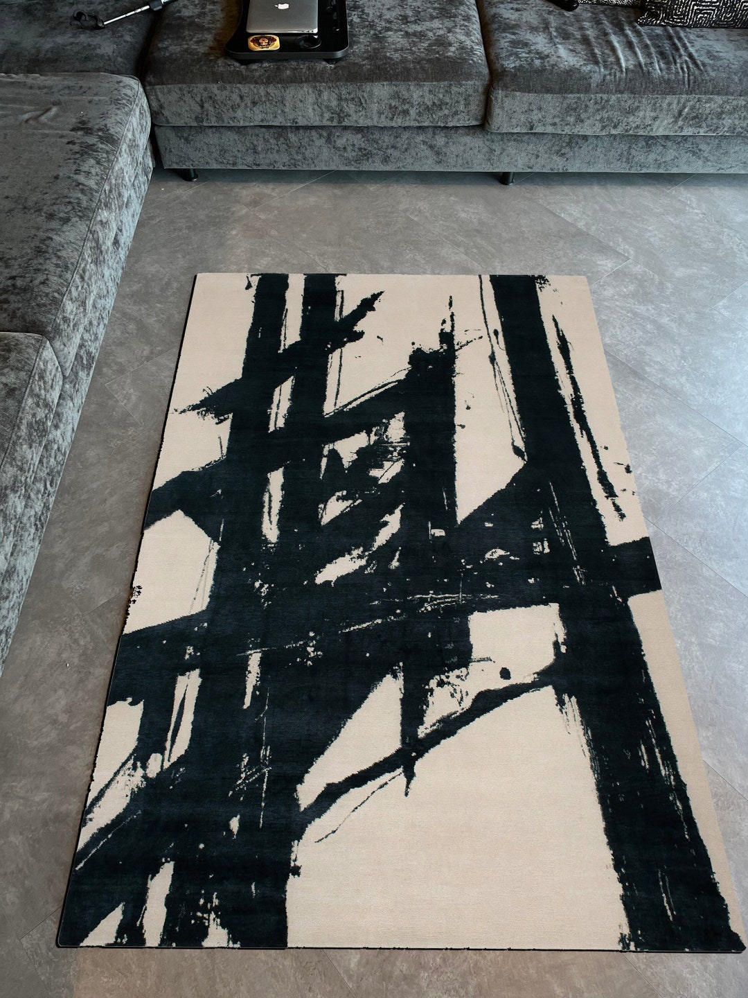 Modern Abstract Black and White Rug Eco-friendly, Premium Quality, Rugs ...