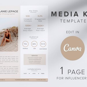 1 page Media kit, influencer media kit, Canva template, blogger media kit, media kit template canva