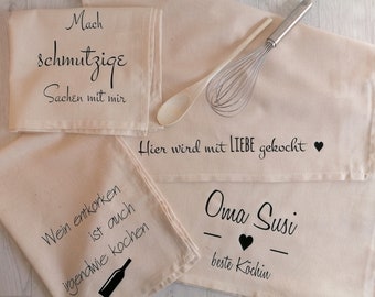 Zweierset Geschirrtuch Küchentuch Geschirrhandtuch Set Spruch Baumwolle Geschenk Einzug Weihnachten personalisierbar