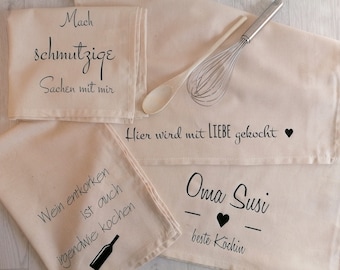 Geschirrtuch Küchentuch Geschirrhandtuch Set Spruch Baumwolle Geschenk Einzug Weihnachten personalisierbar