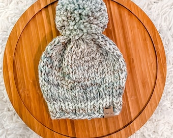 Hand Knit Pom Pom Beanie, Custom Acrylic Wool Hat
