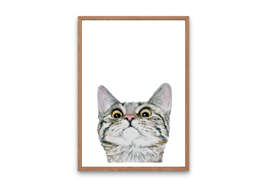 Grey Tabby Cat Wall Art Print, Cute Cat Nursery Room Decor, Cat Wall ...