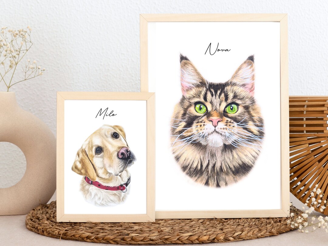Custom Hand Painted Pet Portrait From Photo, Personalised Pet Portrait ...
