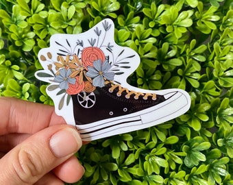 Floral Converse Sticker | Flower sneaker, sticker, flower arrangement, water resistant, planner decal, hydroflask, all star converse