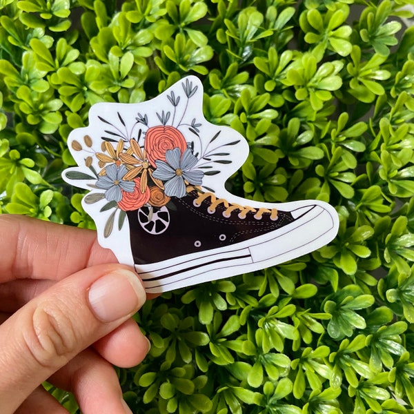 Floral Converse Sticker | Flower sneaker, sticker, flower arrangement, water resistant, planner decal, hydroflask, all star converse