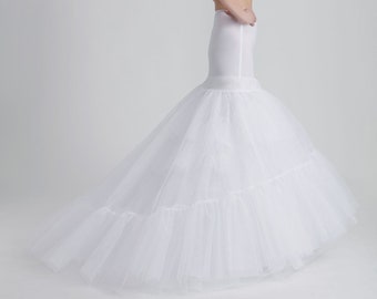 Tailed Petticoat for Wedding Dress/Mermaid Wedding Dress, Petticoat Skirted/Wedding Gown Petticoat, 2 Hoops, Tulle Ruffles / P-270 cm