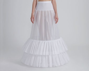 Tailed Petticoat for Wedding Dress/Long Tail Boned Bridal Petticoat / Pettıcoat, 3 Hoops, 2 Ruffles P-230 cm