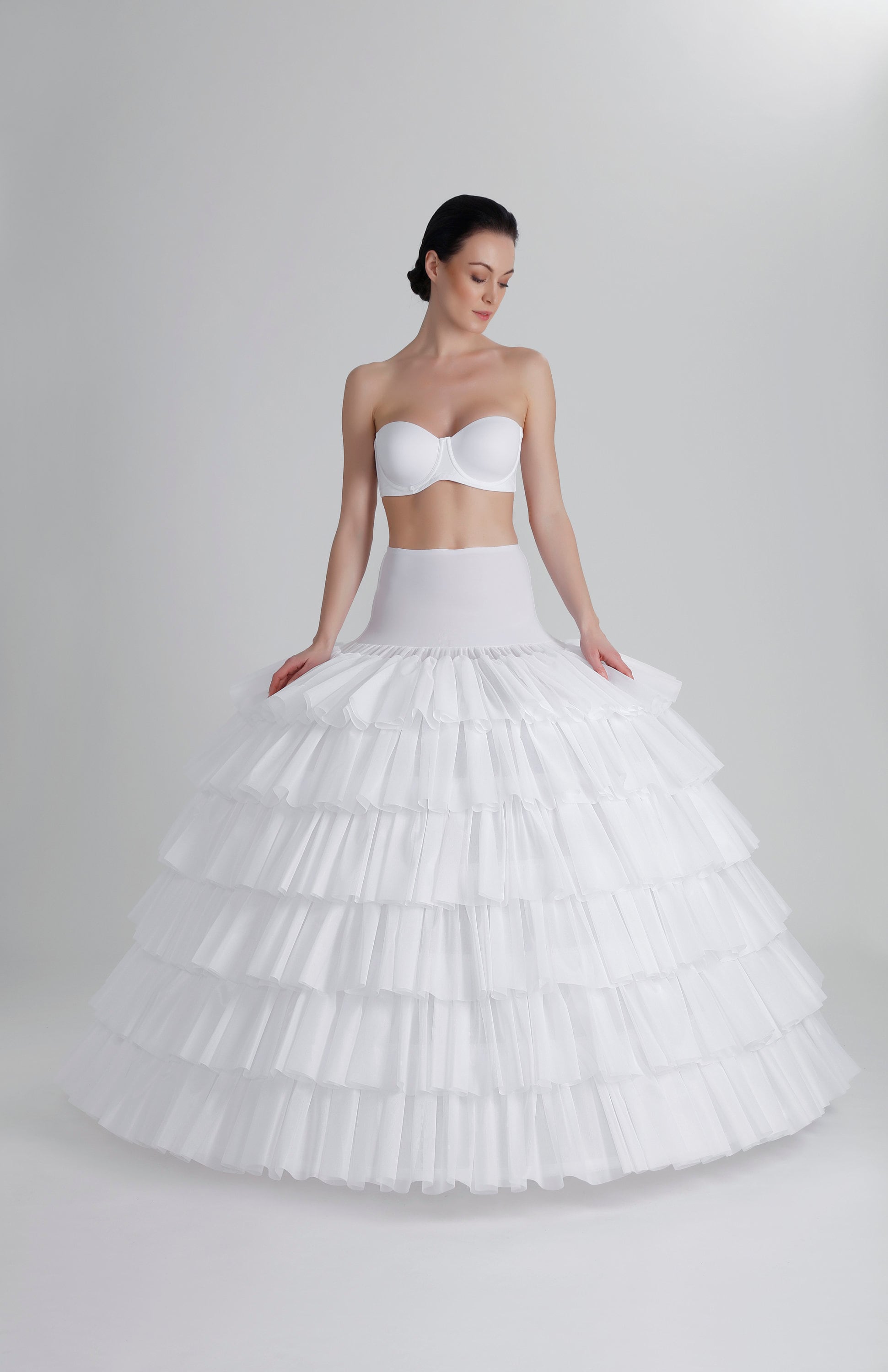 Ivory Ball Gown Crinoline, 6 Hoops 6 Ruffles, Elastic Waist (460 cm)