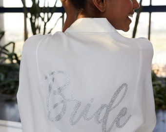 Bride Robe, Bridesmaid Robes, Silk Satin Bridal Robe, Wedding Robe, Bridal Party Robes, Wedding Day Stone Bride Robe, Cyrstal Bride Robe