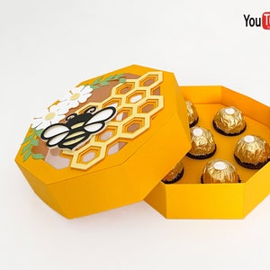 3D nid d'abeille boîte Svg, mandala abeille boîte Svg, boîte cadeau support chocolat Svg, modèle de boîte nid d'abeille chocolat Ferrero, boîte cadeau amateur d'abeilles