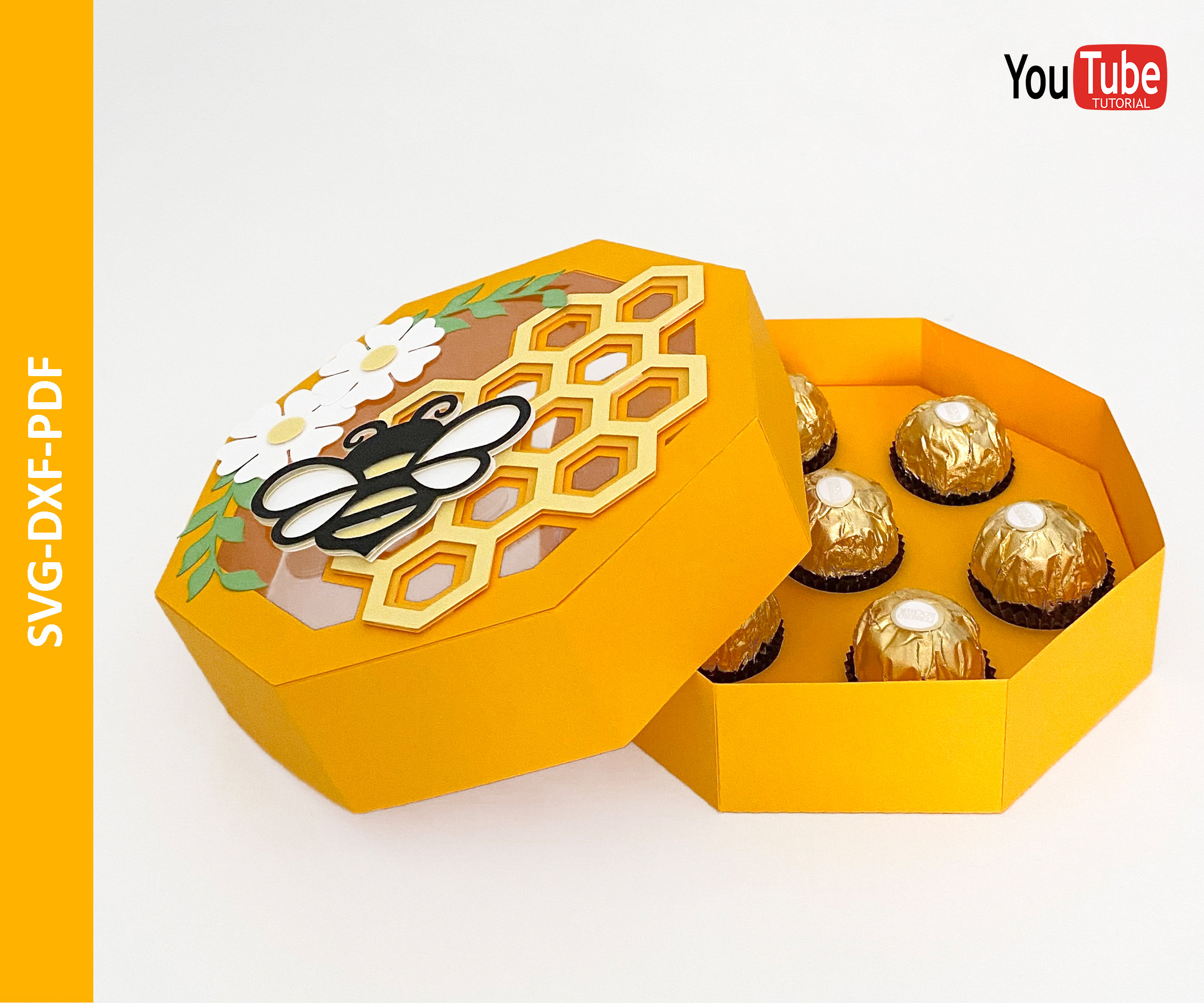 3D Wabenschachtel Mandala, Mandala Honigbienenschachtel, Schokoladenhalter Geschenkbox, Ferrero Schokoladenwabenschachtel Vorlage, Bienenliebhaber Geschenkschachtel