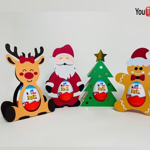 Porte-oeufs surprise de Noël, père Noël, cerf, pain d'épice et porte-oeufs surprise arbre de Noël, fichiers de découpe en téléchargement numérique Svg