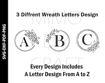 Wreath Letters Svg, 3 Different (A-Z) Wreath Letters Svg, Laurel Wreath Svg, Wreath Alphabet Svg