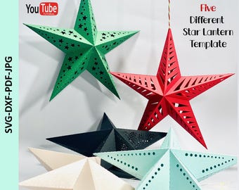ペーパー スター SVG、クリスマス オーナメント、3D ペーパー ランタン スター テンプレート、DIY ホーム デコレーション、クリスマス ハンギング スター、Cricut 用カッティング ファイル