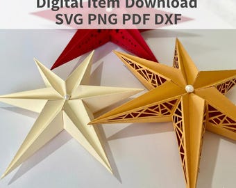 Ster lantaarn sjabloon SVG, papieren ster lantaarn, 3D papieren lantaarn ster, DIY Home Decoration, hangende kerstster, snijden bestanden voor Cricut