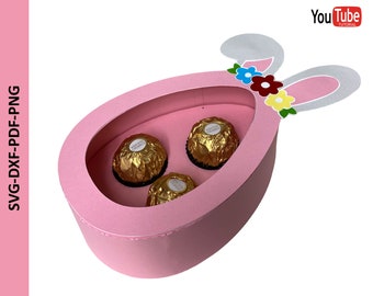 3D Bunny Box Svg, Caja de regalo de conejito de chocolate, Caja de regalo de conejo de Pascua SVG, Plantilla de caja de conejo de chocolate Ferrero, Vector de caja de regalo de Pascua de huevo