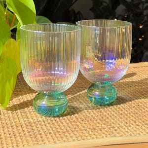 Cool Cocktail Glasses | Iridescent Glasses with Green Sphere Base | Free Shipping
