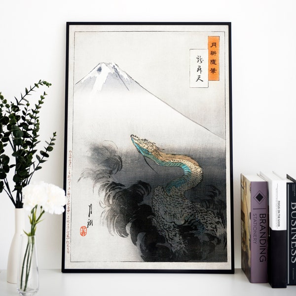Vintage Japanese Art | Minimal Abstract Wall Art | Instant Download Printable Art | Mt Fugi Japanese Dragon Art | Ryu Shoten by Ogata Gekko