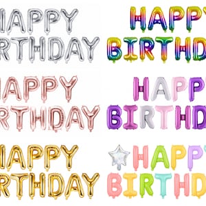 Happy Birthday Schriftzug Ø340-390 x 35cm, Ballon, Folein Ballon, Luftballon, Heliumballon
