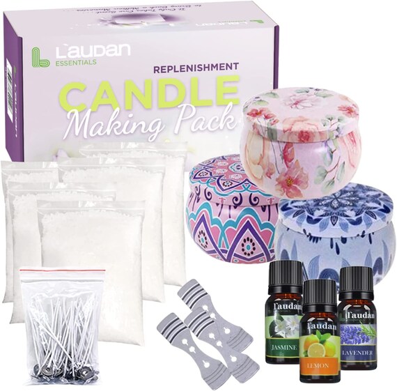 Candle Making Supplies Kit Bulk Natural Soy Wax Bulk, Cotton Wicks,  Centering Tools, Candle Tins, Fragrance Oils lemon, Lavender, Jasmine 