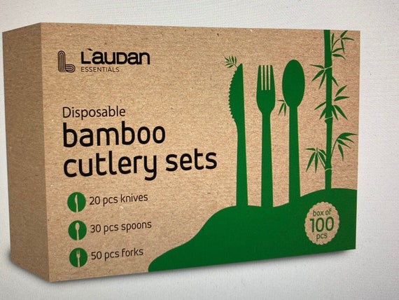 Einweg-Bambusbesteck, Premium - 100 - 50 Gabeln, 30 Lffel und 20 Messer  aus Bio-Bambus, Holzutensilien umweltfreundlich - Etsy.de