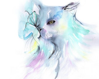 watercolor painting, pet portrait, cat portrait, original painting, cat painting, watercolor cat, cat art