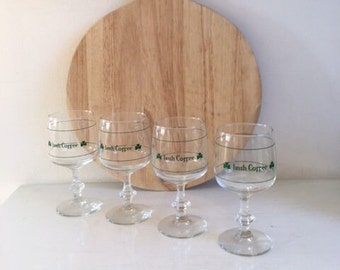 Set of 4 Irish Coffee glasses, with graduations and images of Shamrock, Whiskey, Durabor