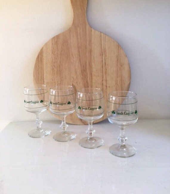 Set of 4 Irish Coffee Glasses, With Graduation and Image Shamrock, Whiskey  