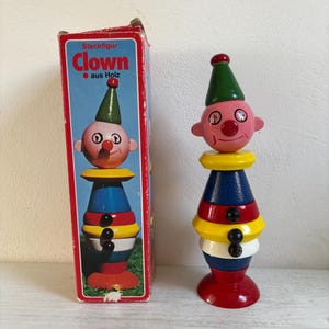 Vintage Wooden Stacking Clown, Toy