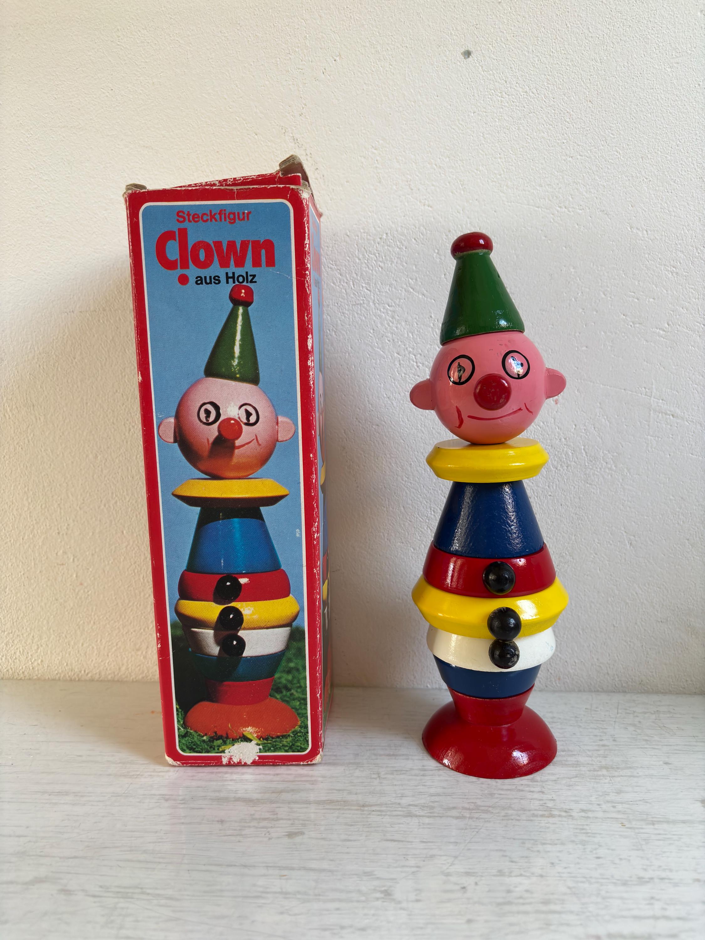 Ancien pantin, clown en bois, jouet vintage 60/80
