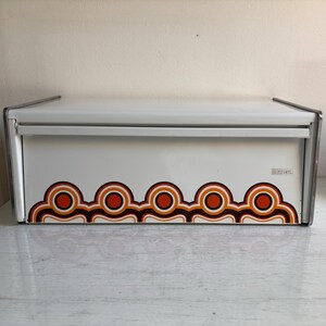 Vintage Brabantia bread box, Bayon design, brown, orange, white