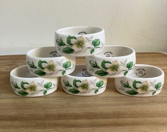 Set van zes porseleinen servetringen, bloemen, Royal Dalton Countess