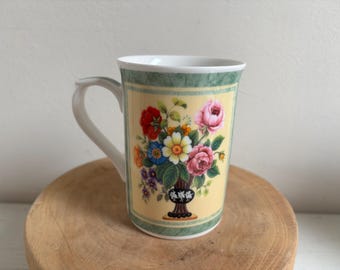 Tazza vintage Kingsbury con fiore in vaso, Fine Bone China, realizzata in Inghilterra