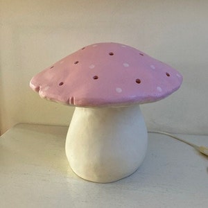 Heico mushroom lamp, fly agaric, pink and white, safe mood light