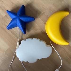 Ikea Smila Mane (moon) Smila Stjärne (star) and Smila Drömsyn (cloud), wall lamp