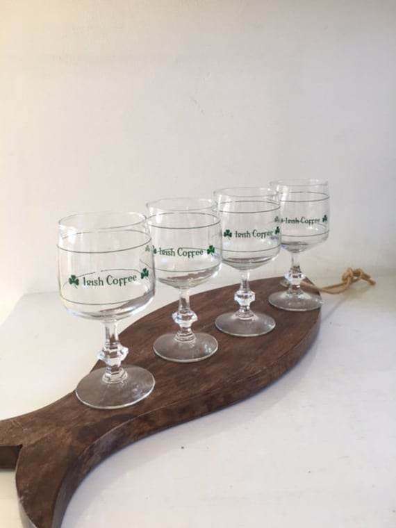 Set of 4 Irish Coffee Glasses, With Graduation and Image Shamrock, Whiskey  