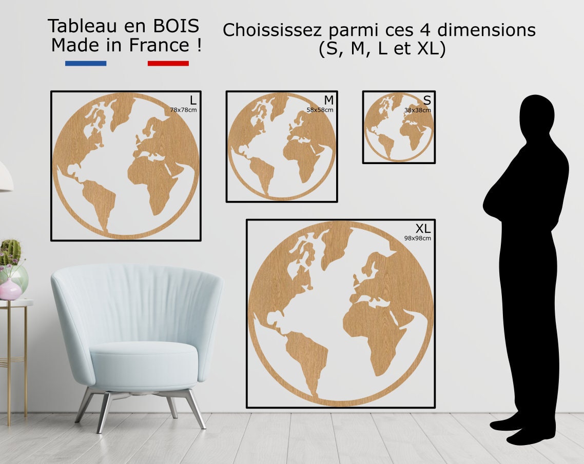 Carte Du Monde En Liège Et Bois à Coller Au Mur - Décoration Murale Vintage Style Planche - 9