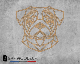 AANPASBARE GEOMETRISCHE BULLDOG in hout| Hond wanddecoratie | Verkrijgbaar in naturel hout of zwart | Interieur decoratie