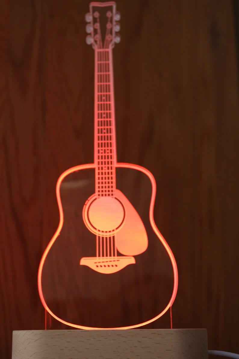 LED Gitarre als Deko oder Lampe, Holzsockel mit 10 verschiedenen Einstellungen Bild 2