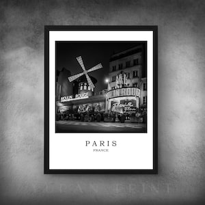 PARIS 19 Moulin Rouge Travel Prints Cities Series Landmarks City Black And White Photography Prints Poster Wall Art Decor Gift.