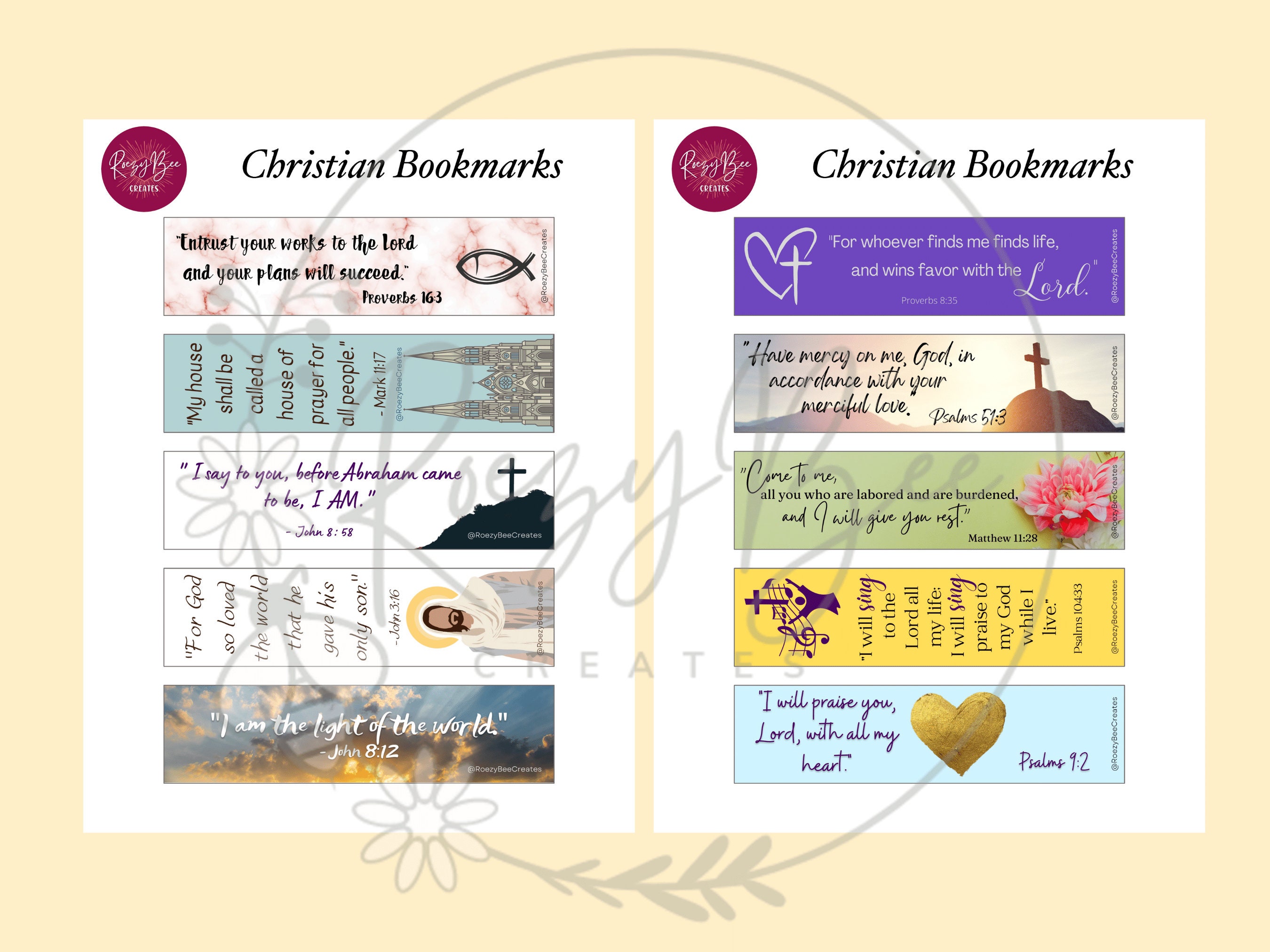 Christian-themed Printable Bookmark Set, Bible Quote Bookmark Download ...