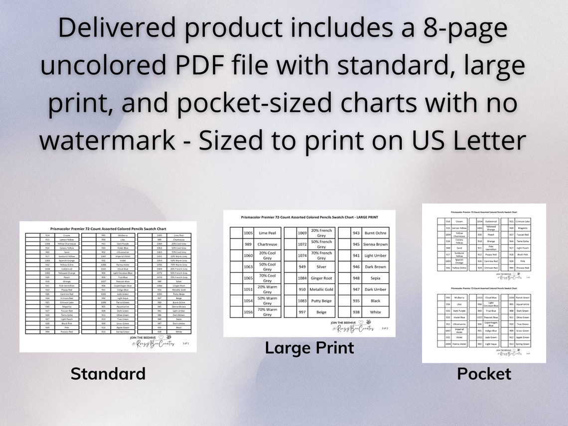 Prismacolor Premier 72-ct. Assorted Printable Swatch Chart, Fillable ...