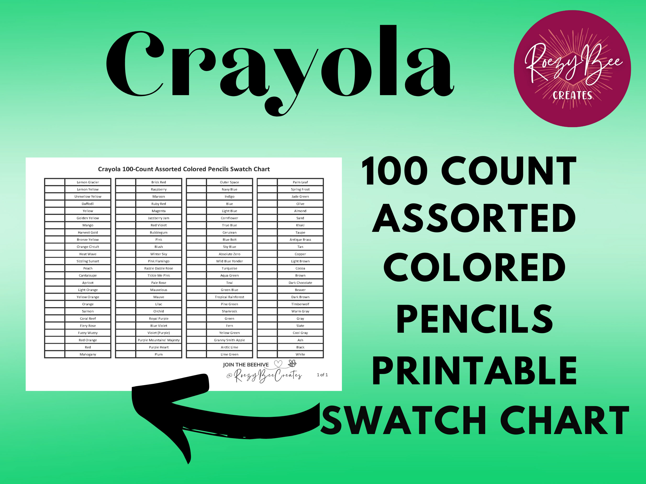 Crayola 100-ct. Assorted Printable Fillable Swatch Chart, Colored Pencils  Swatch Chart, Large Print Swatch Chart, Adult Coloring 