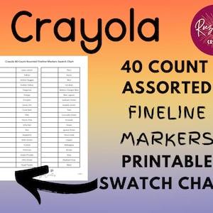 Crayola 40-ct. Assorted Fineline Markers Printable Fillable Swatch Chart, Markers Swatch Chart, Adult Coloring Color Chart