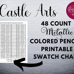 Castle Arts 48-ct. Lápis de cor metálicos para impressão, gráfico de amostra preenchível, gráfico de amostra de impressão grande, gráfico de cores para colorir para adultos